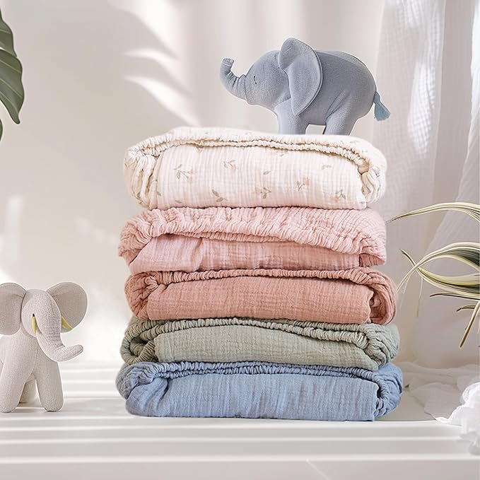 Muslin Crib Sheets for Baby Girls and Boys, Neutral Fitted Baby Bed Sheets for Standard Crib & Toddler Mattress - Soft and Breathable - 52"x28" (Pink & Ivory)