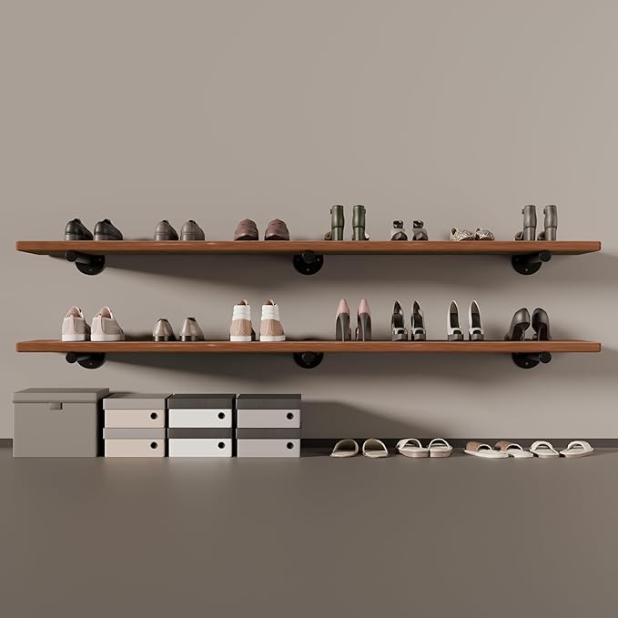 IEO Floating Shelves for Wall Shelf 60 inches Long 9.84" Extra Width Farmhouse Bathroom Decor Bedroom Kitchen Shelves Living Room Wall Mounted Set of 2, Rustic Brown Soild Wood