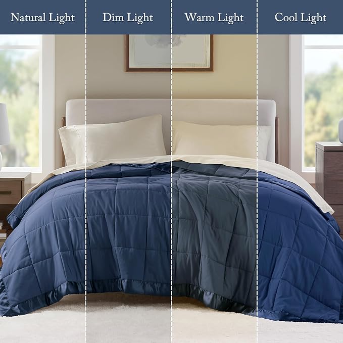 Madison Park Windom Down Alternative Blanket, Premium 3M Scotchgard Moisture Wicking Treatment, Lightweight and Soft Bed Cover For All Season, Satin Trim, Navy King