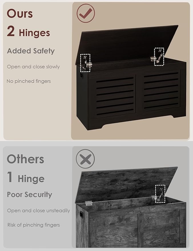 DINZI LVJ Storage Chest, 39.4”Wooden Toy Box with 2 Safety Hinges, Retro Entryway Shoe Storage Bench with Flip-Top, Sturdy Large Storage Trunk for Living Room, Bedroom, Easy Assembly, Espresso