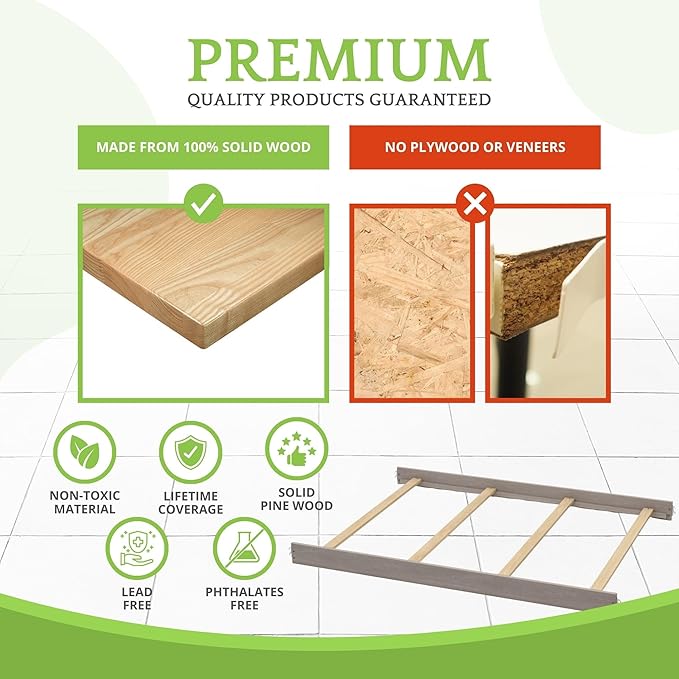 Full-Size Conversion Kit Bed Rails for Evolur Cribs - Solid Wood Crib Convertible Kit to Kids Bed - Transitional Style Rails & Easy-to-Install Child Essentials for Safety (Vintage Grey)