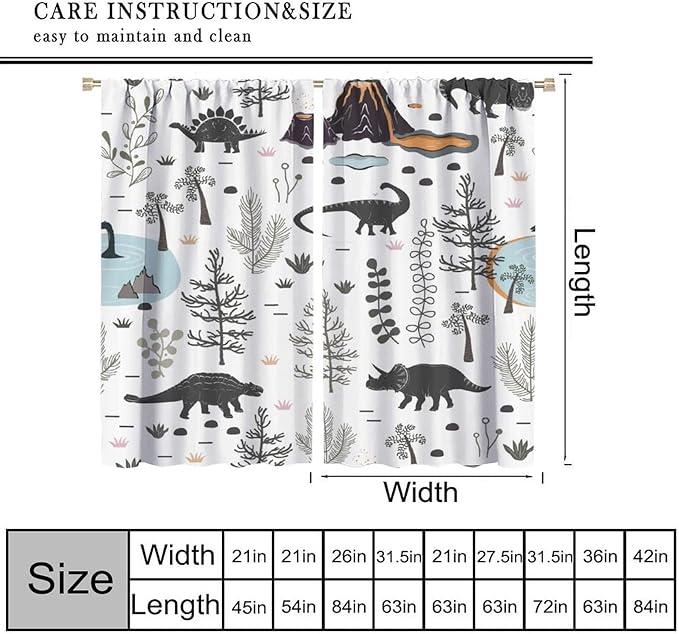 Funny Dinosaur Curtains Cute Dino Cartoon Animals Abstract Aesthetics Art Print for Kids Girls Boys Bedroom Living Room Rod Pocket Decoration Window Drapes 2 Panels W36xL63in