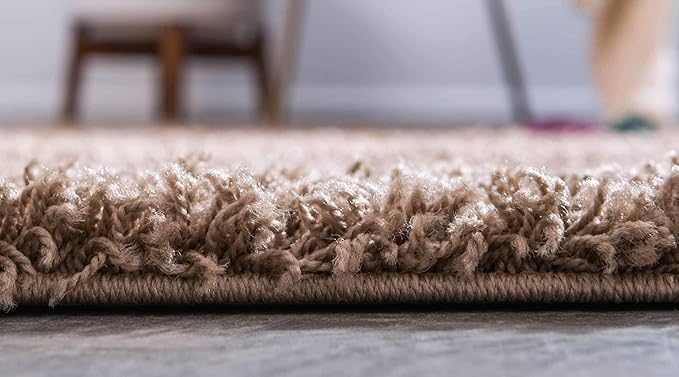 Unique Loom Solid Shag Collection Area Rug (10' x 13' 1" Rectangle, Sandy Brown)