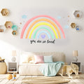 Containlol Rainbow Wall Decals, Playroom Wall Decor for Girl Room, Watercolor Peel and Stick Wallpaper, Boho Wallpaper 30 x 14 Inch Heart Art Stickers for Toddler Bedroom Nursery(Light Color,Lively)