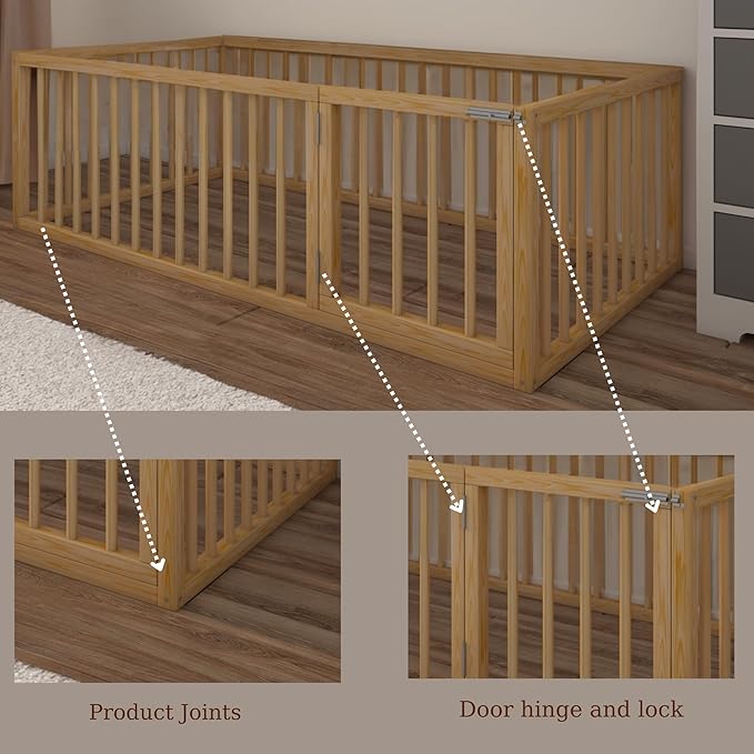 Montessori Floor Bed with Door On The Right Side for Toddler | Pine Wood Natural Solid Frame Beds | Sturdy Modern Design Floor Bed Frame for Boy and Girls (Twin, Height: 19 Inches)