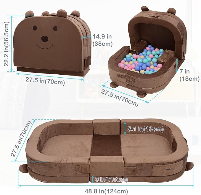 Toddler Travel Bed,Foldable&Portable Baby Cot for Kids with Removable Pillow,200GSM Dutch Fleece &28D High-Density Sponge,Bear-Shaped 2-in-1Design for Naps,Lounger,and Little Sofa at Home or Travel