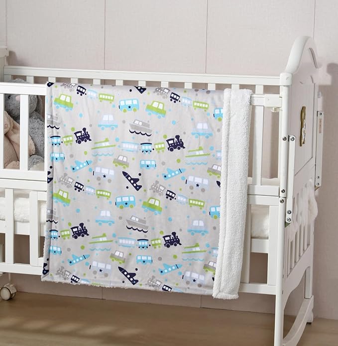 CREVENT Minky Baby Blanket for Girls Boys, Soft Plush Receiving Blanket for Newborns - 30x40 Inches (Vehicle)