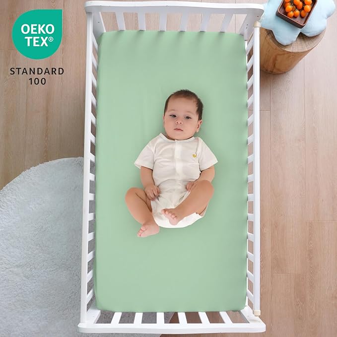 david's kids Waterproof Mini Crib Sheets, 2 Pack Soft Breathable Mini Crib Mattress Protector for Boys Girls, Universal Fit for Pack N Play, Playard and Mini Crib Mattresses, Navy Blue & Sage Green