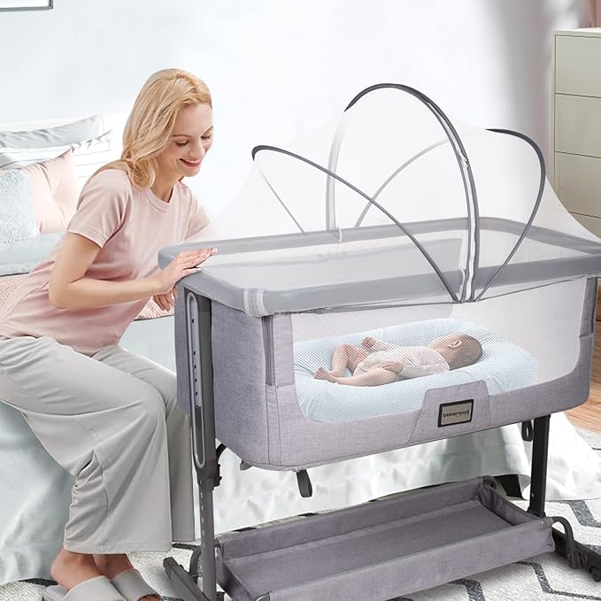 Beberoad Love Bassinet Mosquito Net Cover - Breathable Mesh Canopy with 2-Way Zipper for Baby Cribs, Bedside Sleepers & Travel Cribs (White)