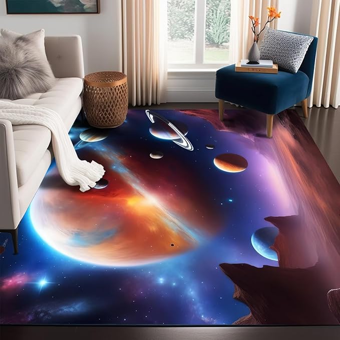 Galaxy Rug for Boys Room Rugs Planet Carpet Alien Desert Printed Throw Rugs for Kids Teens Doormat Bedroom Living Room,31 in X 47 in