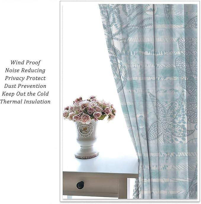 Starfish Curtains，Starfish and Seashells Coastal Curtain Ocean Themed Underwater Marine Decor Waterproof Fabric Curtain Set 2 Panels,42x45 Inches