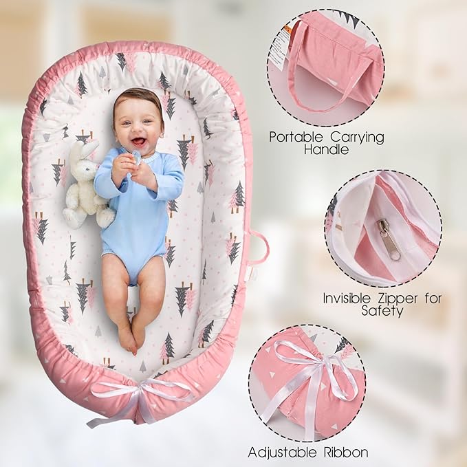 Totsi Baby Lounger with Pillow & Blanket | Ultra-Soft Baby Nest | Machine Washable Infant Lounger 0-24 Months | Adjustable Infant Nest for Travel | Baby Nest for Newborn