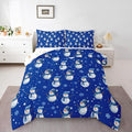 jejeloiu Kids Cute Winter Snowman Comforter Set Twin Size Blue Christmas Theme Bedding Set for Boys Girls Teens Xmas Snowflake Happy New Year Duvet Quilt Room Decor