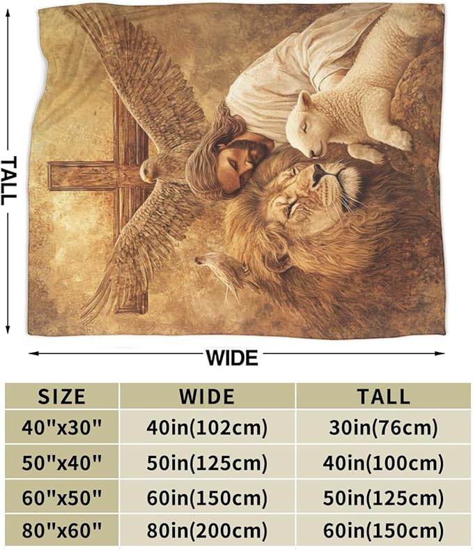 Jesus Blanket Lion Lamb Throws Christian Cross Print Plush Fuzzy Fleece Blankets Gifts for Girls Boys Women Super Soft Warm Cozy God Eagle Stuff for Men Women Couch Bed Sofa Bedding Decor 80"x60"