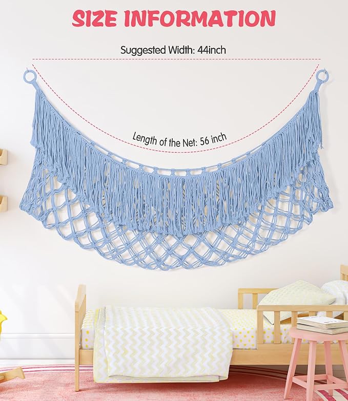 Stuffed Animal Hammock - Extra Large 56'' Long, Stuffed Animal Storage, stuffed animal Holder net, Toy Hammock Large, Toy Storage Hanging Organizer - Light blue