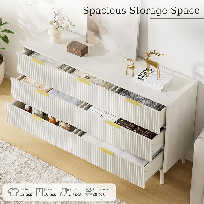 LYNSOM Fluted Dresser and Nightstand Sets 2 Piece, 2-Drawer Nightstands and 7-Drawers Dresser, Wood Bedroom Furniture Set for Home, Bedroom, Hallway, White