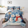 Feelyou Christmas Kids Comforter Set Queen Size Blue Watercolor Snowman Bedding Set Xmas Winter Duvet Quilt for Kids Boys Girls Bedroom Snowflake Decor Microfiber Ultra Soft Breathable