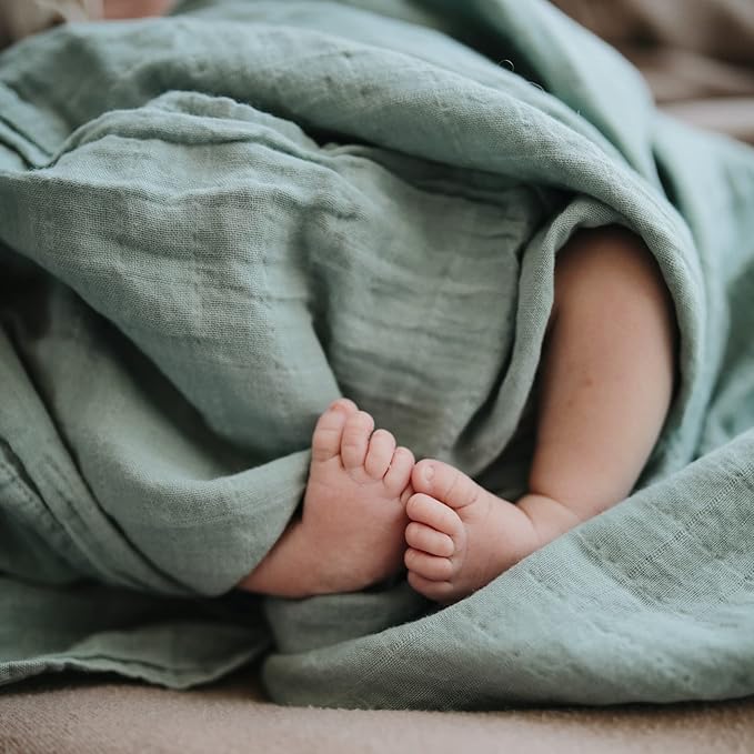 mushie Muslin Baby Swaddle Blanket | 100% Organic Cotton (Roman Green)