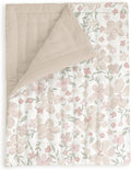MakeMake Organics Organic Baby Comforter GOTS Certified Organic Kids Blanket Cotton Infill Tufted - Reversible Ultra Soft Breathable Boys Girls (30"x40", Blossom + Solid Taupe)