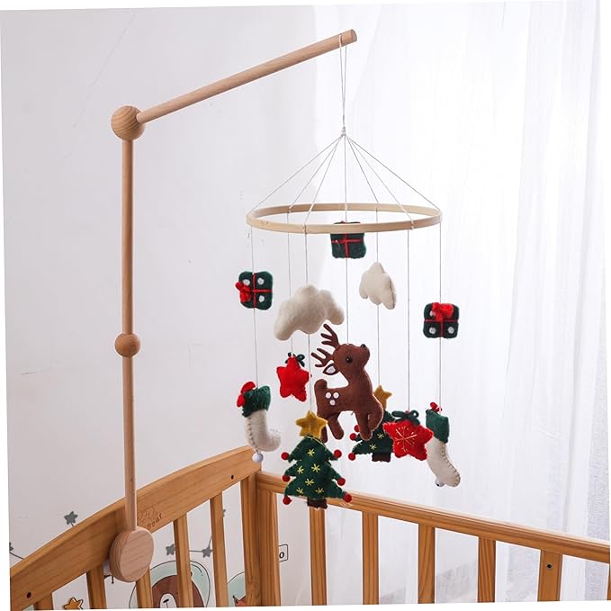 Baby Crib Mobile, Christmas Deer Crib Hanging Toy, Felt Xmas Tree Clouds Stars Baby Wind Chimes, Newborn Gifts for Girls Boys Toys Hanging Christmas Toys Mobile Hanger for