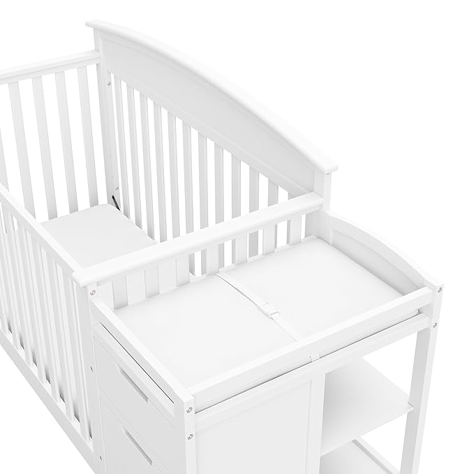 Graco Benton 4-in-1 Convertible Crib and Changer (White) – GREENGUARD Gold Certified, Crib & Changing Table Combo, Water-Resistant Changing Pad, Converts to Toddler Bed, Daybed and Full-Size Bed