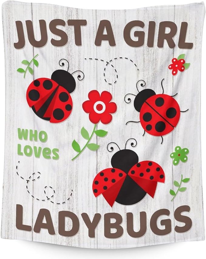 Ladybug Throw Blanket - Cute Girls Gifts for Lady Bug Lovers - 40 x 50 Inches Cute Flannel Throw Blanket Stuff for Couch, Sofa