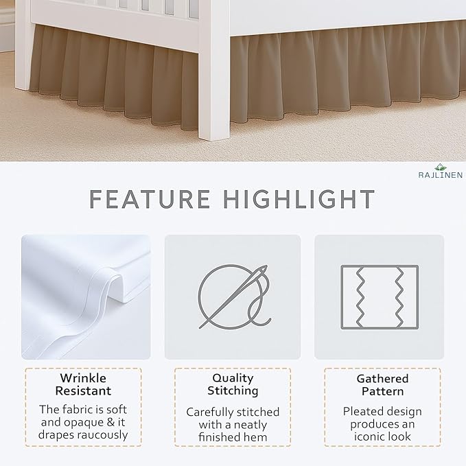 Rajlinen Ruffled Crib Bed Skirt, Microfiber, Dust Ruffle with Split Corners, 14" Drop, Nursery Toddler Bedding for Baby Boys or Girls, Taupe