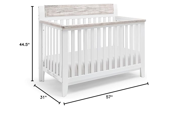 Suite Bebe Hayes 4 in 1 Convertible Baby Crib, White and Wire Brushed Wood