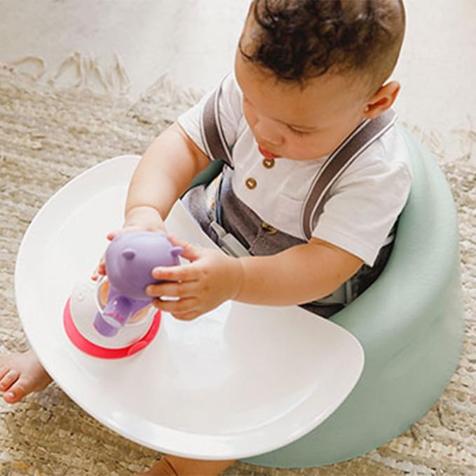 Bumbo Baby Floor Seat, Portable Infant Sit Up Activity & Eating Chair with Tray Accessory, Taupe - Feeding and Sitting Lounger for Babies and Infants Ages 3 to 12 Months