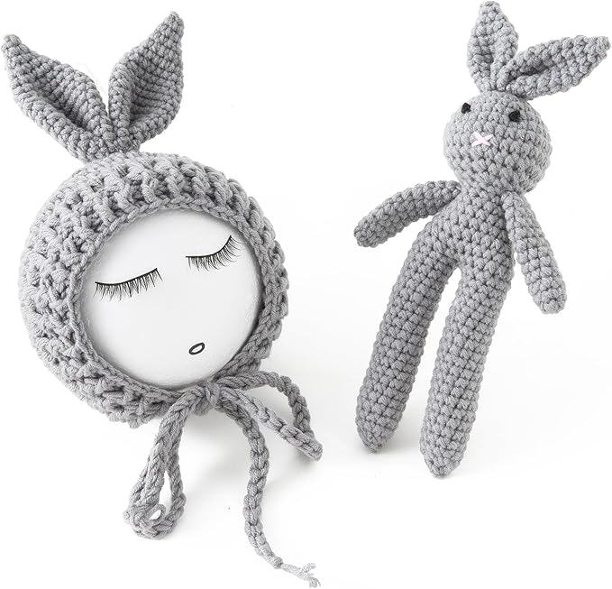 Jastore Infant Newborn Photography Prop Photo Crochet Boys Girls Knit Toy Rabbit Hats