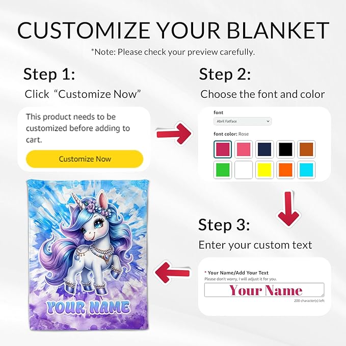 Personalized Unicorn Blanket for Girls 4-6 - 40" x 50" Inches Kids Blankets Gifts for Girls - 40" x 50" Cozy Furry Plush Throws for Couch, Sofa & Chair