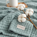 Goqan Throw Blanket 55x60 – 100% Cotton 4 Layer Boho Muslin Blanket for Adults, Lightweight, Soft, Breathable for Bed, Couch, Picnic - Sage Green
