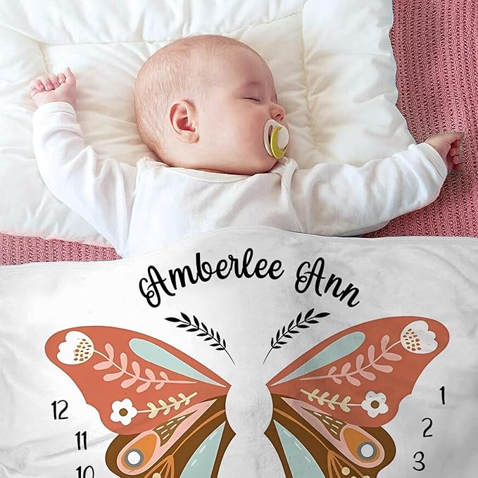 OLIVE OLIVIA Personalized Baby Gifts with Customized Name - Monthly Milestone Blanket for Girls and Boys, Perfect Custom Gift, 60"x80"