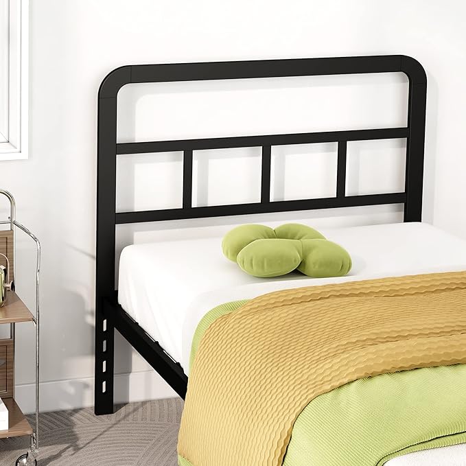 Metal Platform Twin Bed Frames with Headboard, 14 Inch No Box Spring Needed Heavy Duty Steel Slat Mattress Foundation/Easy Assembly/Noise Free/Black