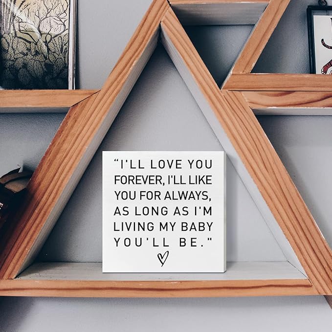 Nursery Desk Wooden Box Sign Decor, 'I'll Love You Forever', Neutral Nursery Decor for Newborn Kids & Children's Room Desk Decoration & Baby Shower Gifts