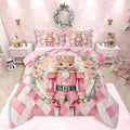 Feelyou Christmas Comforter Set All Season Pink Nutcrackers Bedding Set with 2 Pillow Cases Rose Kids King Bedclothes Floral Bedroom Decor Funny Nutcracker Duvet Quilt Breathable Soft Lightweight