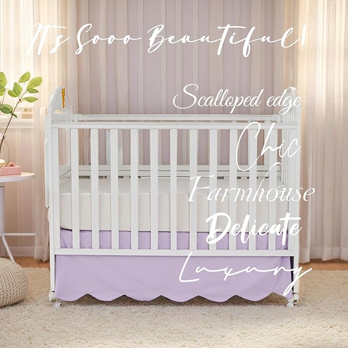 Brandream Scallop Edge Cotton Crib Skirt, Baby Girl Boy Gender Neutral Crib Skirt Toddler Bedskirt Farmhouse Chic Nursery Crib Bed Skirt, Luxury Boho Bohemian Solid Purple