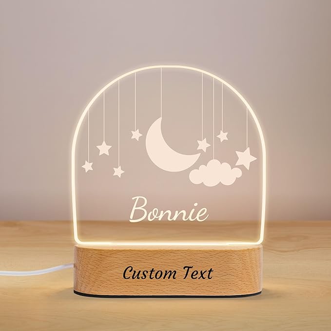 Personalized Baby Gifts for Kids, Custom LED Name Lamp, Moon and Star Acrylic Plaque Night Light, Perfect Christmas Newborn Baby Shower Gifts for Boys Girls Bedroom Nursery Decor