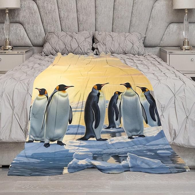 Penguin Blanket Antarctic Penguins Gifts for Girls Boys Woman Kids Penguin Lover Throw Blankets Soft Blanket Warm Fleece Flannel Plush Blankets for Bed Sofa Couch 50"x60"