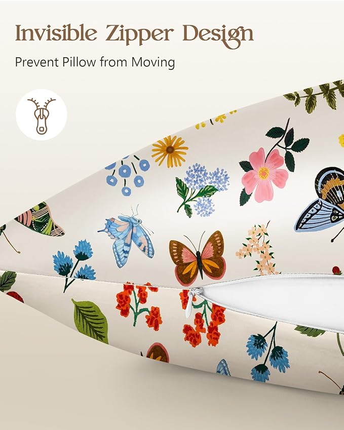 Silk Pillowcase 2 Pack - Pillow Cases 20" x 30" Queen Size Set of 2 for Hair and Skin Smooth Soft Breathable with Hidden Zipper Cooling Pillow Covers for Sleeping, Butterfly Leaf