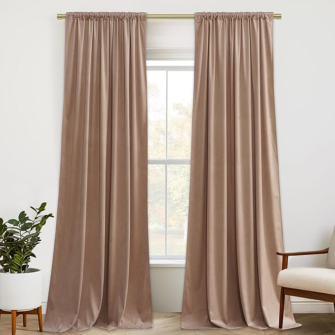StangH Blush Beige Velvet Curtains 94 inches Long Back Tab Soft Thermal Insulated Room Darkening Window Drapes Home Decor for Bedroom Living Room, W52 x L94, 2 Panels