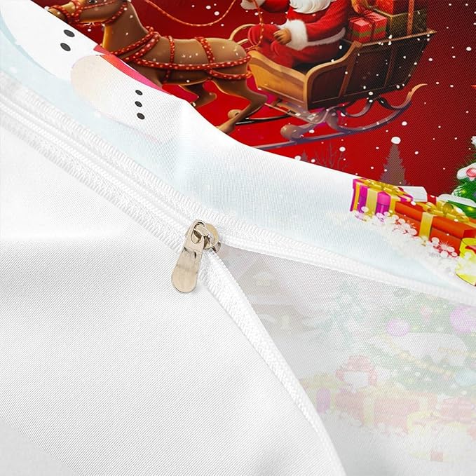 Manfei Christmas Duvet Cover Set Queen Size, Snowman Xmas Tree Bedding Set for Kids Boys Girls, Santa Claus with Reindeer Comforter Cover New Year Theme Quilt Cover with 2 Pillowcases, No Comforter