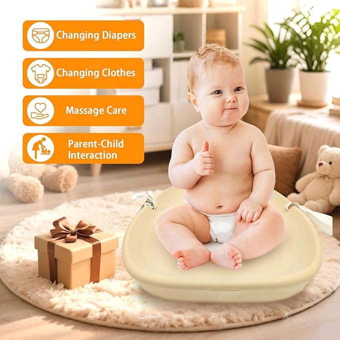 Wipe-Clean Baby Changing Pad for Dresser Oat, Wipeable and Waterproof with Safety Belt and Non-Slip, Comfortable Soft Nursery EVA Foam Baby Changing Table Pad