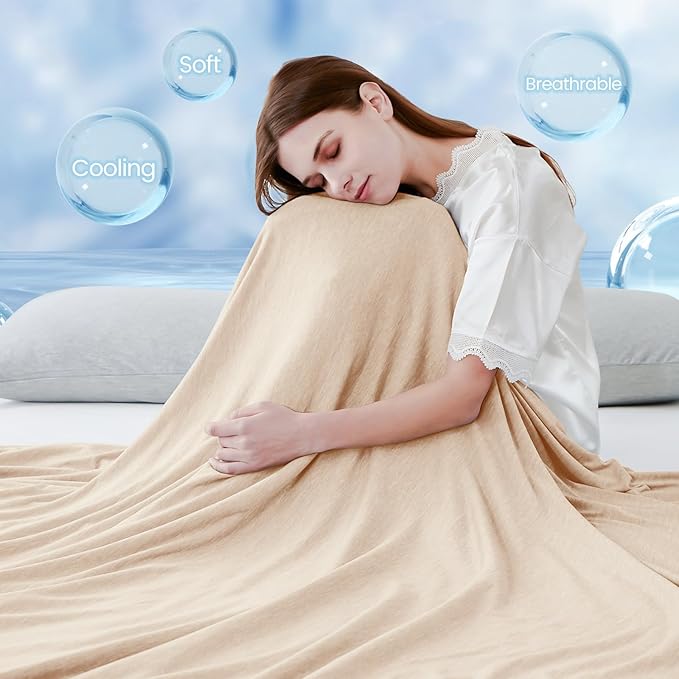 Cooling Blanket Keep Cool in Hot Summer, 51 X 67in Twin or Baby Size Blanket for Adults,Children, Babies Japanese Q-Max >0.5 Technology Arc-Chill Cooling Fiber, Breathable Comfortable All-Season-Beige