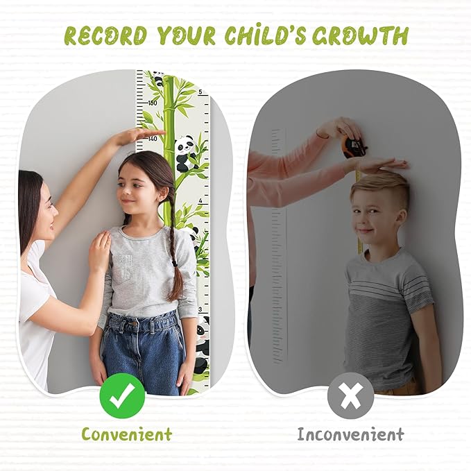 Personalized Name Height Chart for Kids, Kids Growth Chart for Wall, 59" X 7.9" Canvas Removable Height Chart Measuring Ruler for Kids & Baby(Painted Bamboo and Panda）