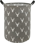 KUNRO Round Laundry Gift Basket Storage Hamper, Kids Toys and Clothes Storage Organizer Bins, Toy Shelf Basket with Handles for Room Decor (Grey deer)