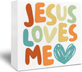 Baby Girl Nursery Christian Wood Box Sign, Christian Toddler Room Decor, Kids Bible Verse Decor, Jesus Loves Me Wooden Box Sign for Tabletop Shelf Home Desk 5x5 Inch