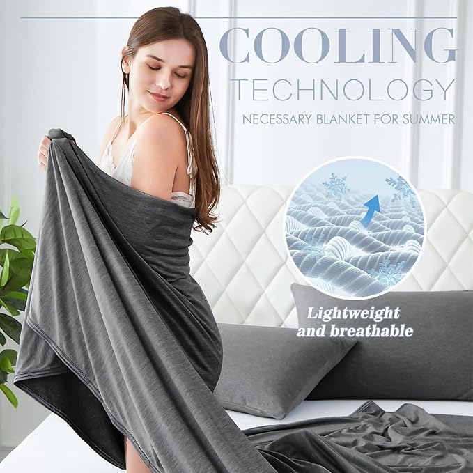 Cooling Blanket Keep Cool in Hot Summer, 51 X 67in Twin or Baby Size Blanket for Adults/Children/Babies, Japanese Q-Max >0.5 Technology Arc-Chill Cooling Fiber, Breathable Comfortable All-Season-Black