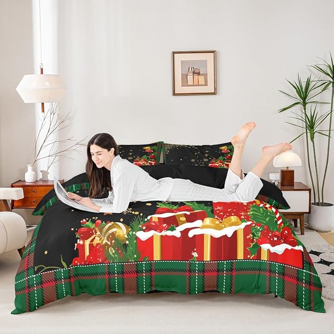 Christmas Bedding Duvet Cover Set Kids Snowflake Christmas Tree Bedding Set Boys Girls Xmas Theme Decor Comforter Cover Set Microfiber Luxury New Year Bedspread Cover Bedroom Bedclothes Full Size