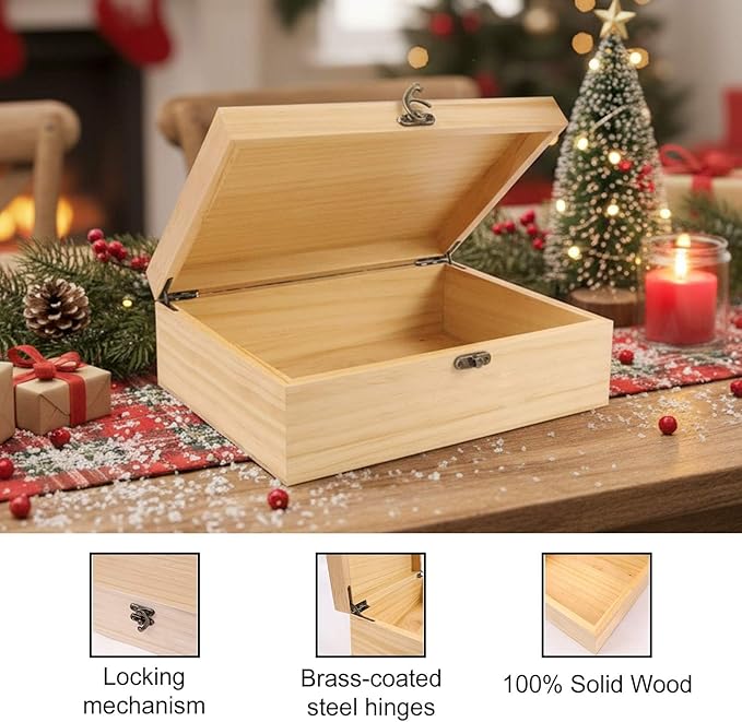 Personalized Funny Christmas Eve Wooden Box, Pine/Walnut Christmas Keepsake Box for Kids, Custom Decorative Boxes Christma Gifts，6 Designs with Santa Reindeer, 10*8*3.5 in for Pine Boxes